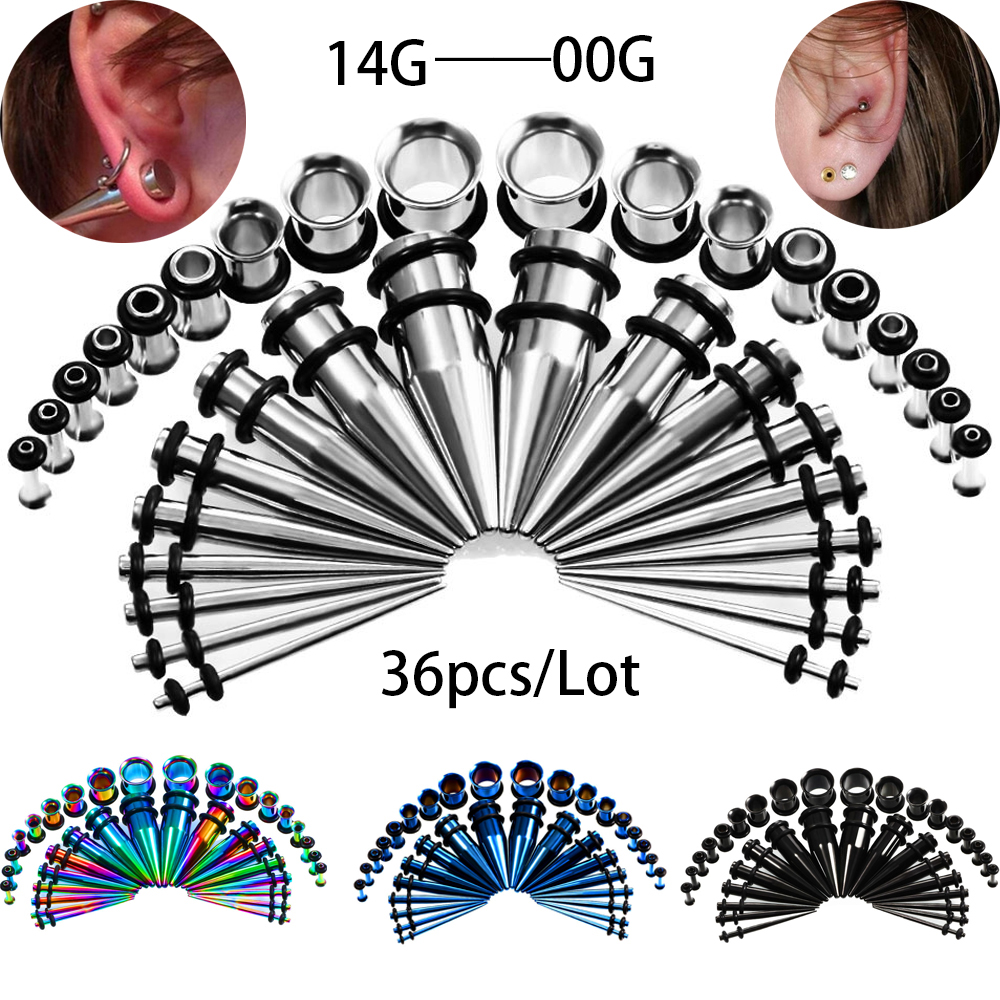 Seam Gauge Metal - 36Pcs/Lot 14G-00G Ear Gauges Stretching Kit