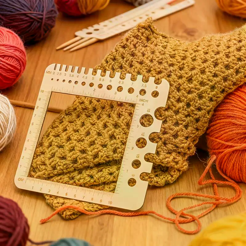 Sewing Gauge Ruler - Wood Knitting Needle Gauge Square Ruler
