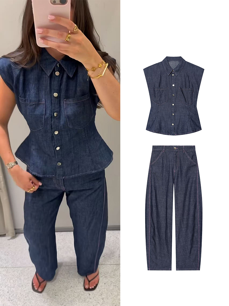 TFMLN Women Denim Pant Set Chi – Shoulder Pad Set In Bewertung und Preis